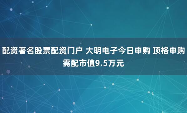 配资著名股票配资门户 大明电子今日申购 顶格申购需配市值9.5万元